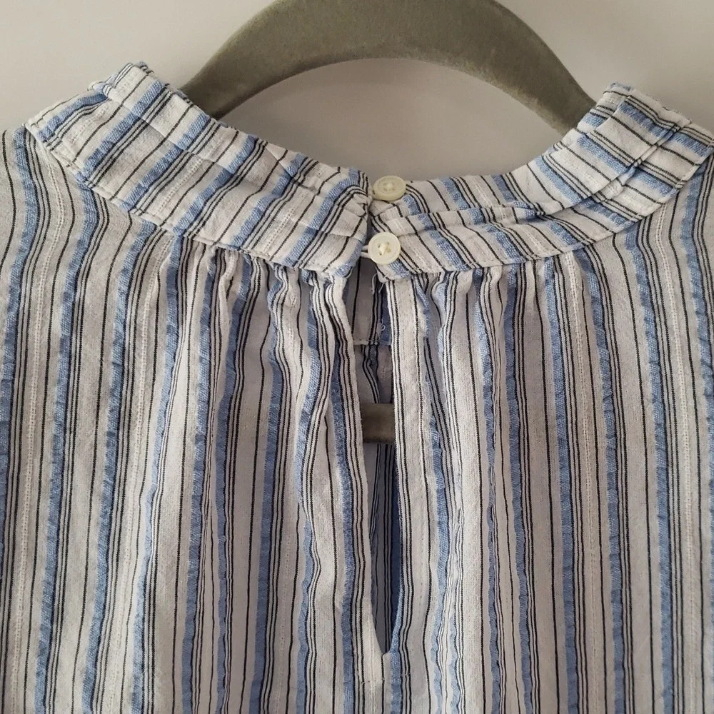 Loft Blouse Blue White Stripes Women  Long Sleeve Cottage Prairie Minimalist Lg - Picture 7 of 13